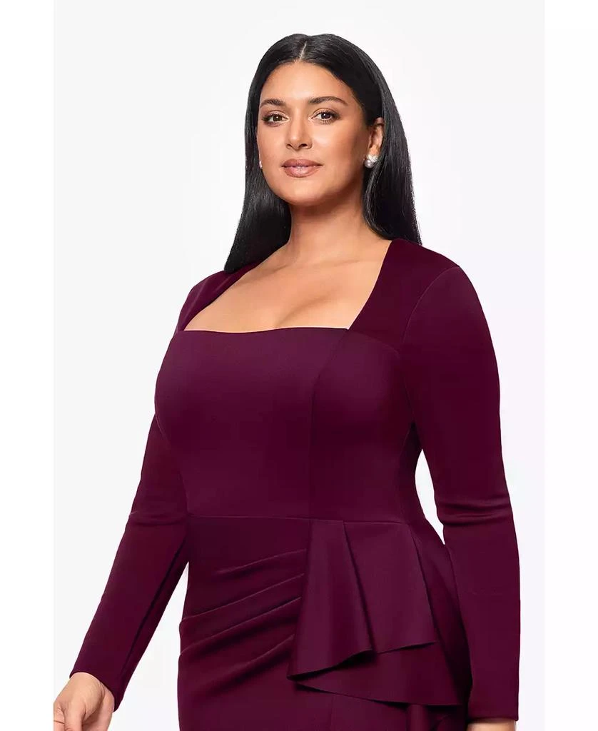 XSCAPE Plus Size Scuba Square-Neck Ruffle-Side Gown 3