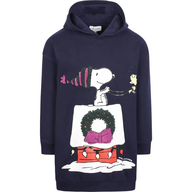 Marc Jacobs Snoopy christmas hooded sweatshirt dress with side pockets in navy 2