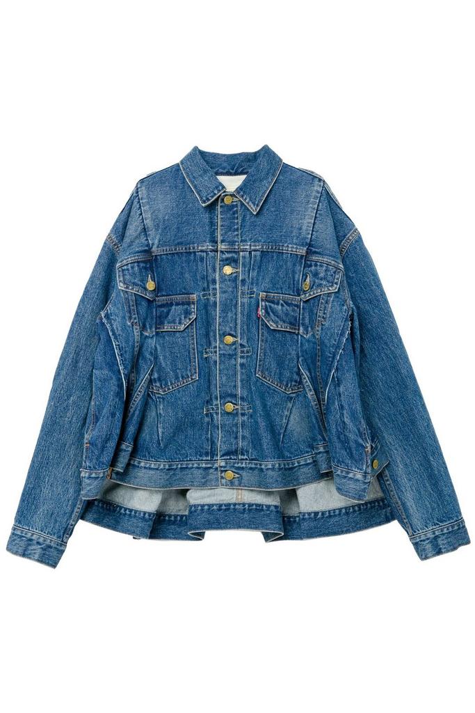 Sacai Navy Wool Melton & Denim Jacket - Jackets - Free