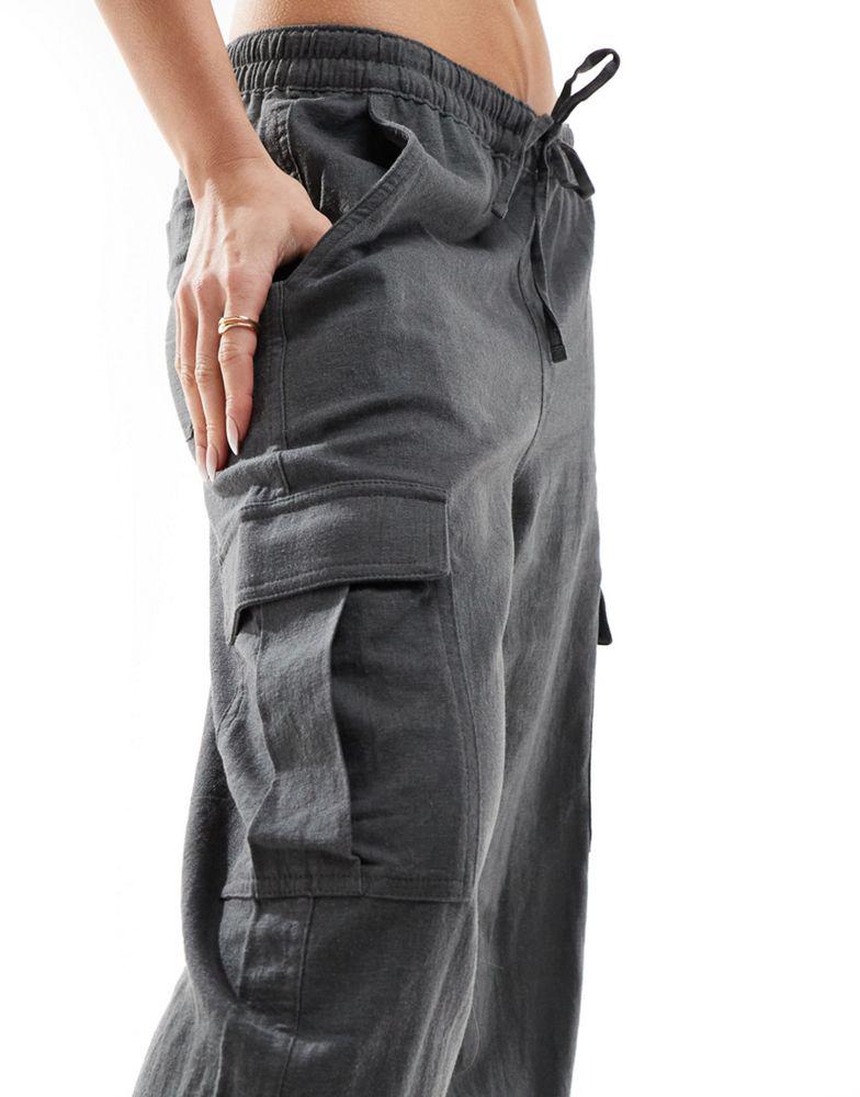 Hollister Hollister adjustable rise cargo parachute pants in dark grey