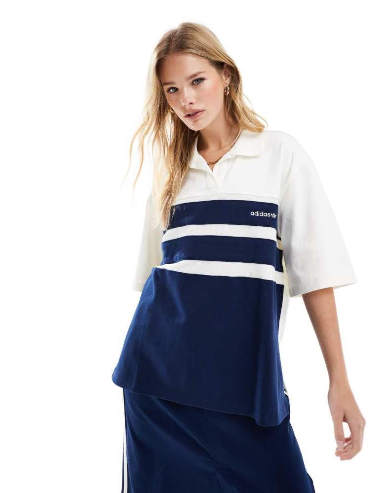 Adidas adidas Originals polo top in off white and indigo stripe