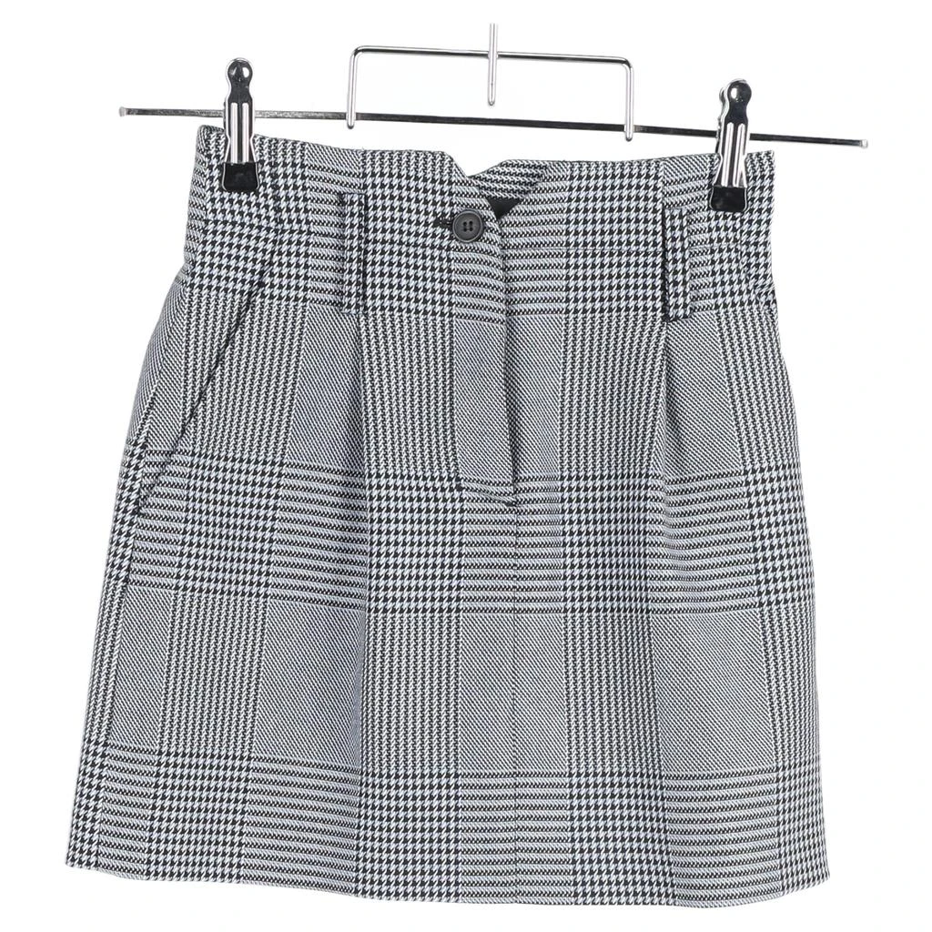 Maje Houndstooth Mini Buttoned A-Line Skirt in Grey Wool Tweed 4