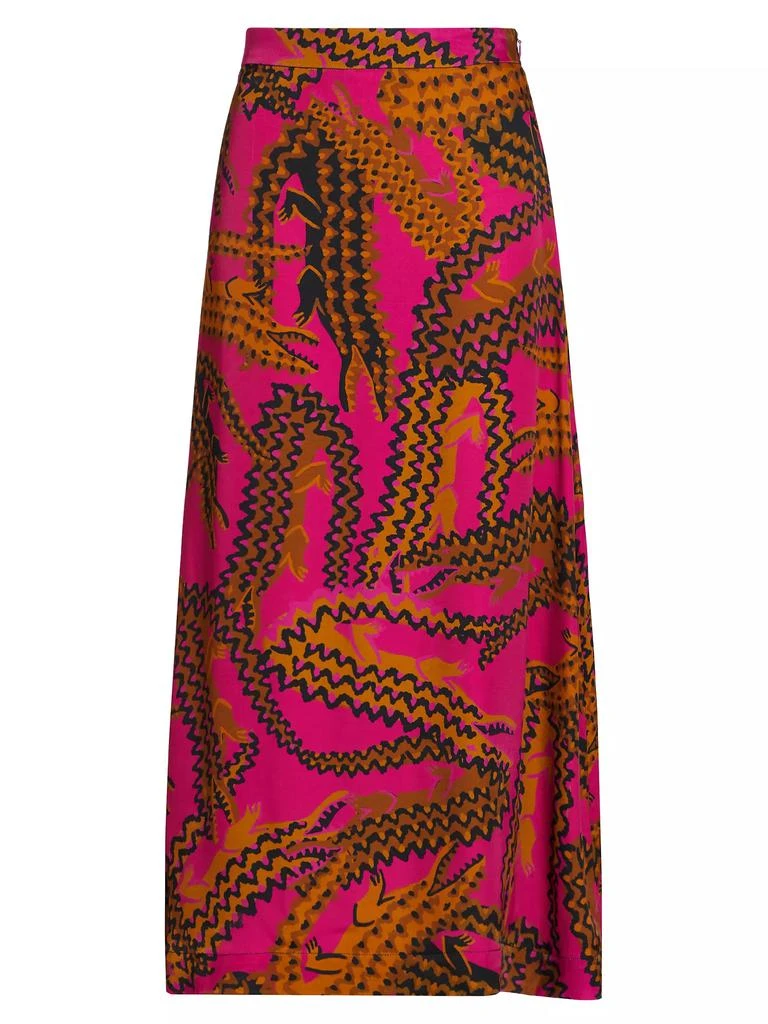Farm Rio Crocodile-Print Satin Midi-Skirt 1