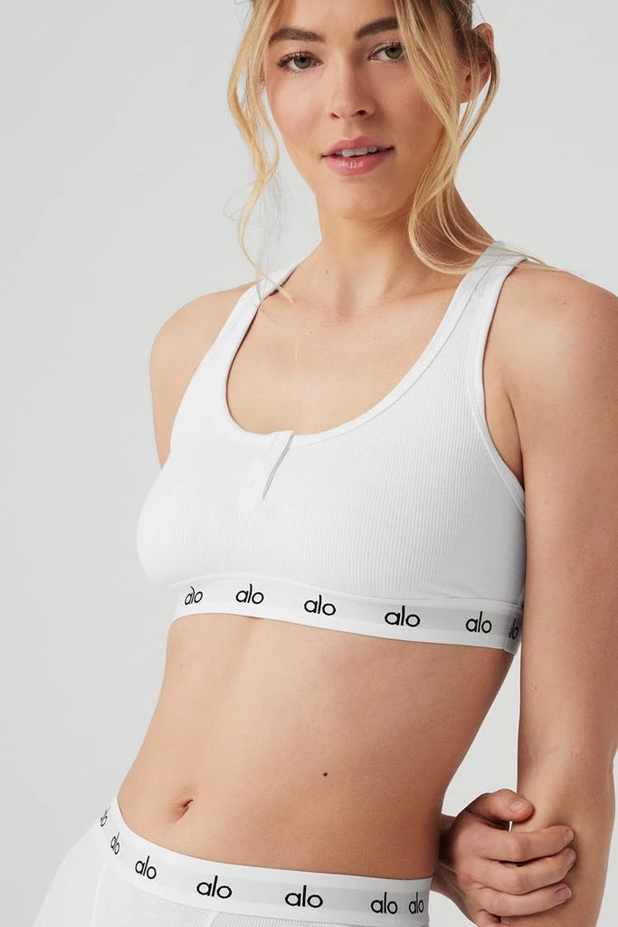 Alo Icon Ribbed Henley Bra - Black 5