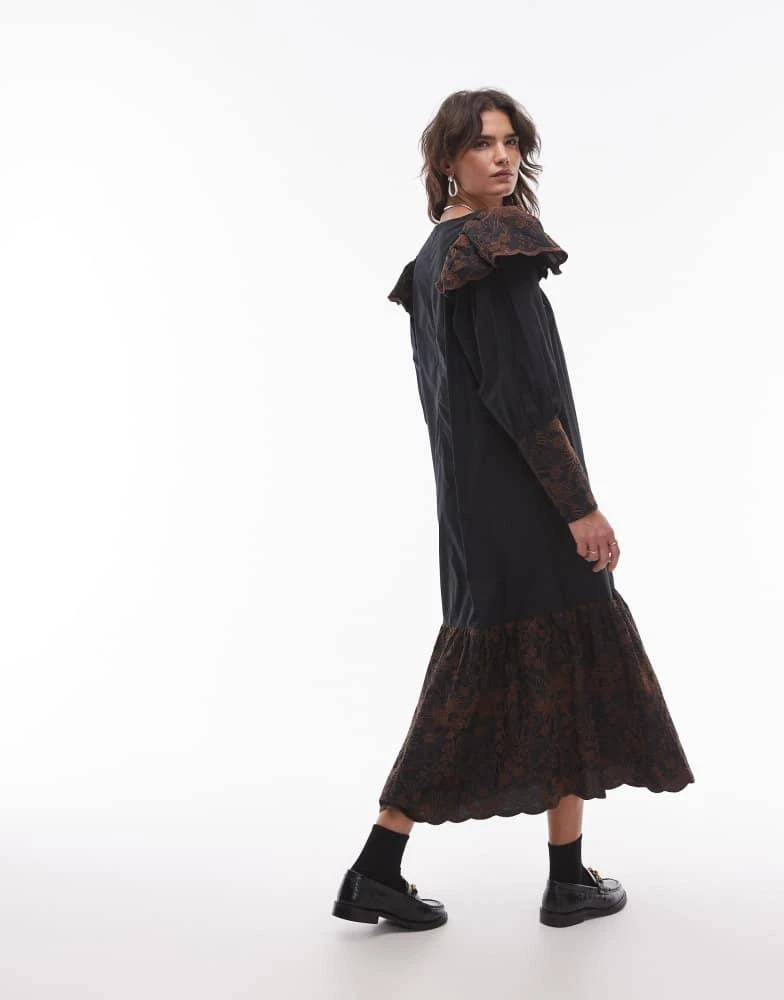 Résumé Resume oversrized collar maxi dress with embroidery in black 4