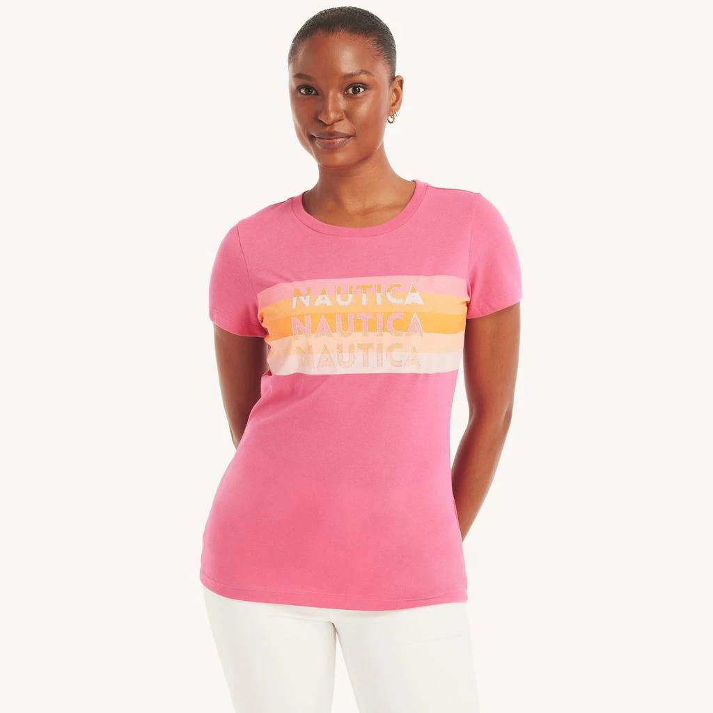Nautica Womens Glitter Logo Graphic T-Shirt 2