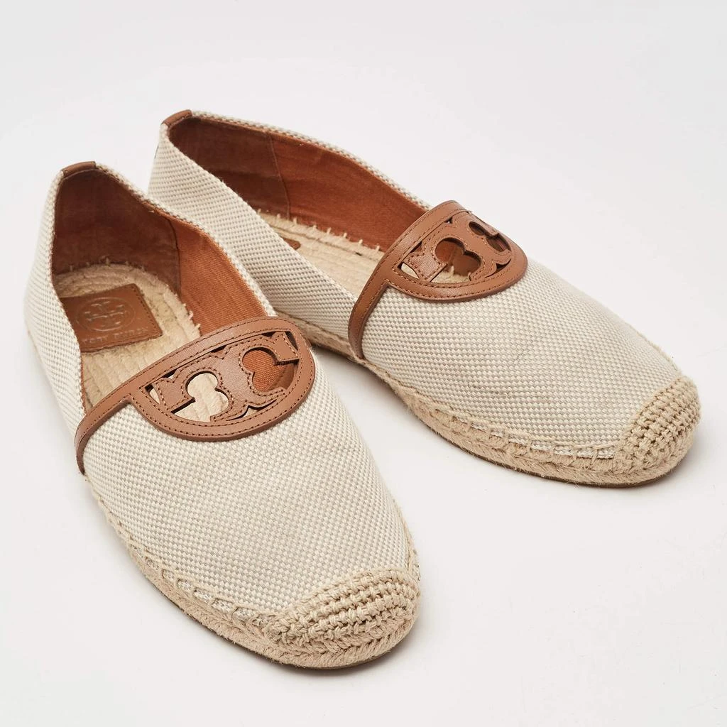 Tory Burch Tory Burch Cream/Brown Canvas Logo Flat Espadrilles Size 39.5 4