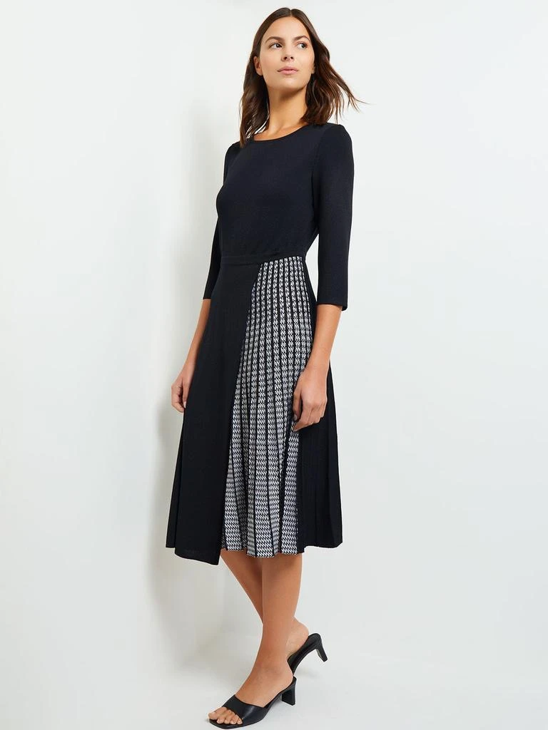 Misook Pleated Contrast Panel Soft Knit Dress, Black & White 2