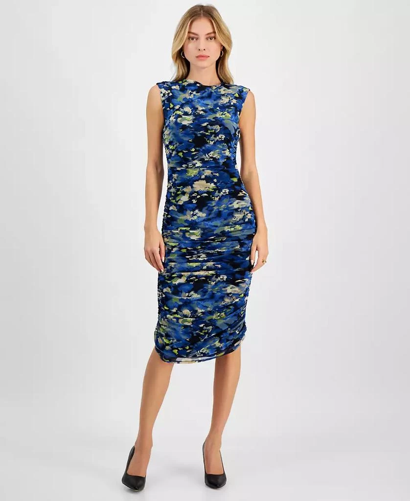 Bar III Women's Floral-Print Mesh Ruched Sheath Dress, Exclusively at Macy's 1
