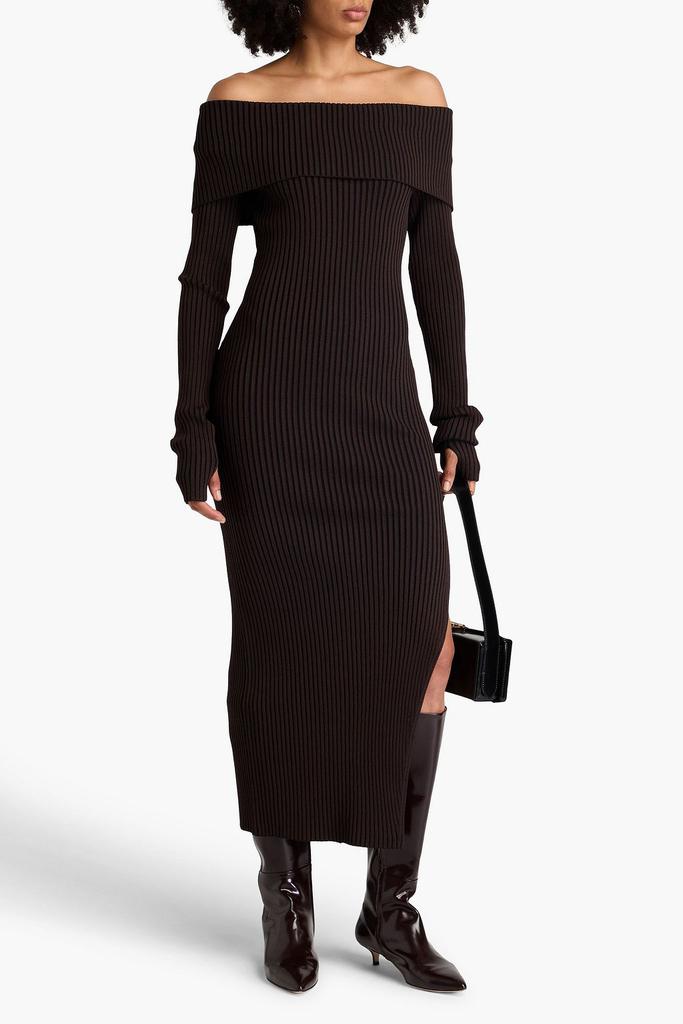 NICHOLAS Off-the-shoulder ribbed-knit maxi dress