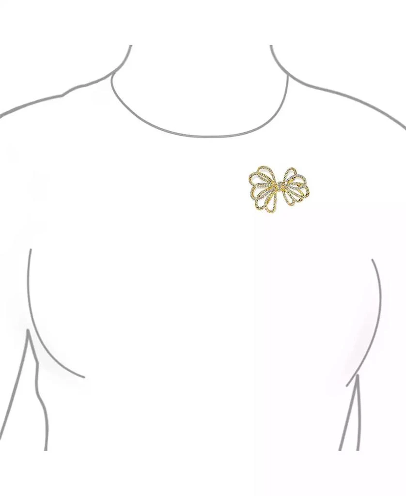 Bling Jewelry Large Holiday Statement Christmas Pave Crystal Open Bow Ribbon Brooch Pin Silver Rose Gold Tone Plated 3