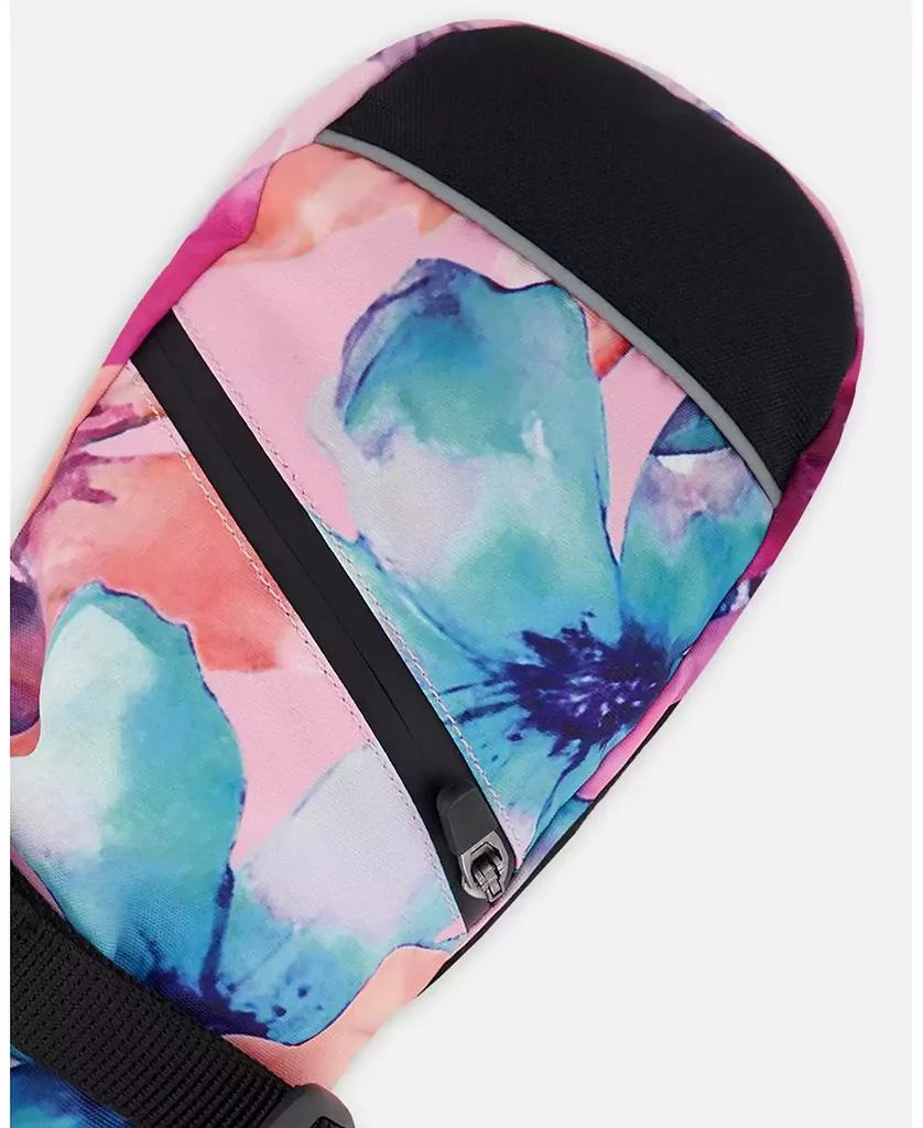 Deux par Deux Girl Winter Mittens Teknik Pink Watercolor Flower Print - Child 4
