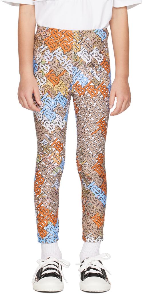 Kids Beige Monogram Map Leggings