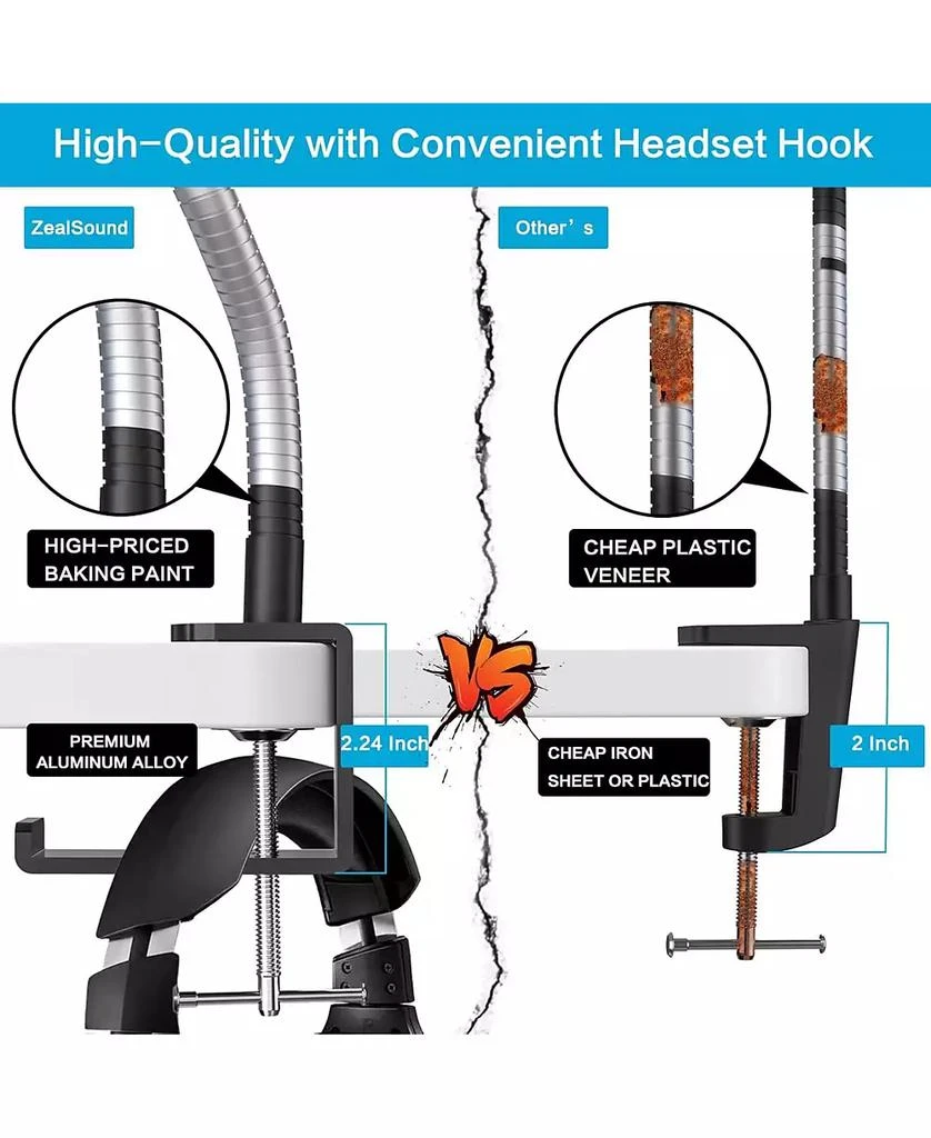 ZealSound Microphone Arm Stand H1 19 and T13-US Black Bundle 6