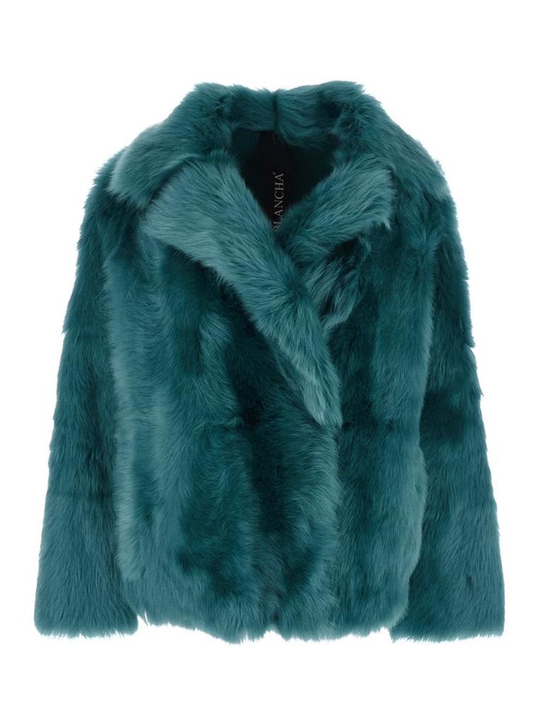 BLANCHA Green Shearling Jacket With Notched Revers And Concealed Front Closure In Fur Woman