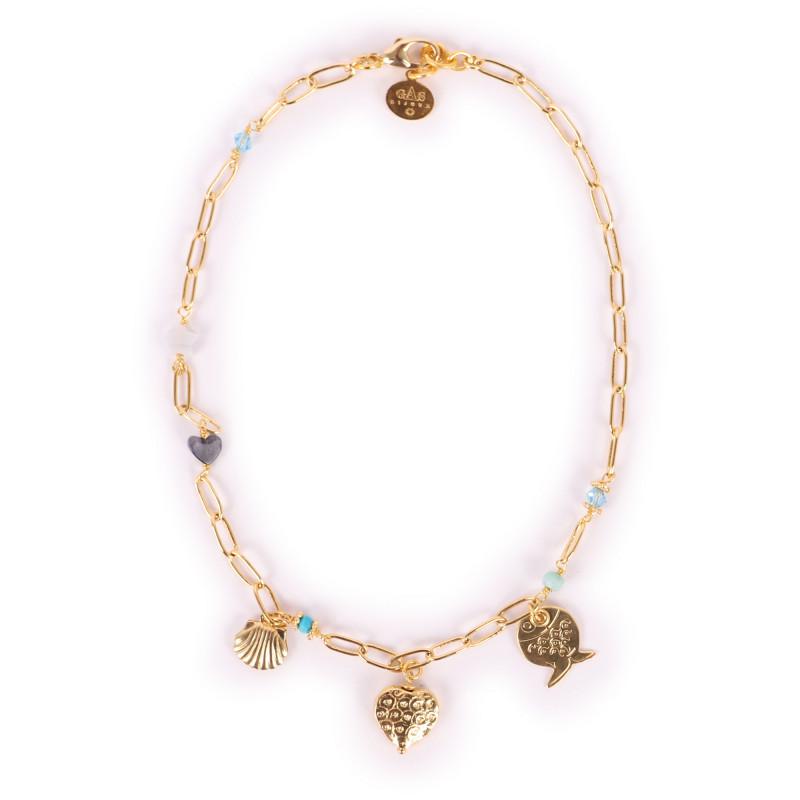 GAS Bijoux Beads and charms golden chain necklace