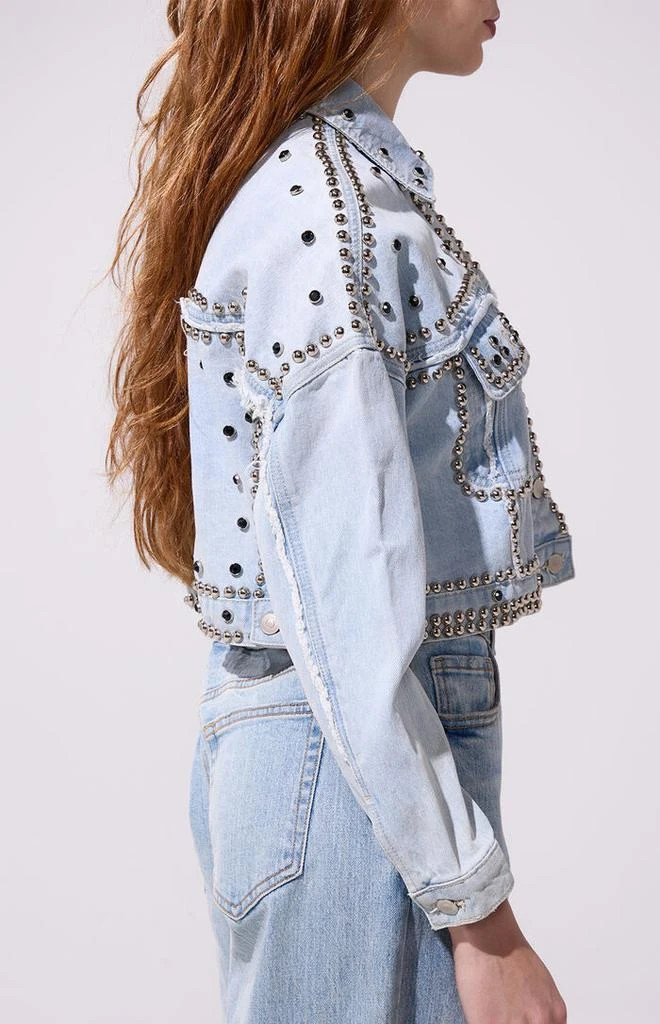 AZALEA WANG Jazella Light Blue Studded Cropped Denim Jacket 3