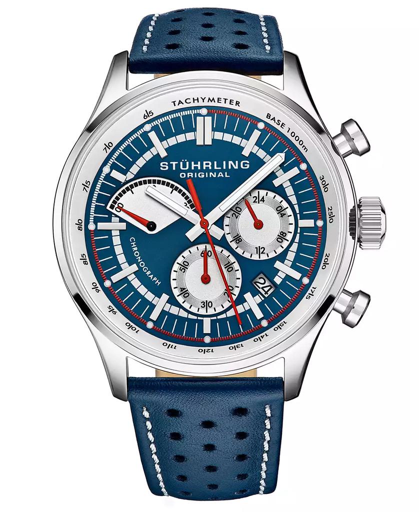 Stuhrling Men's Blue Leather Strap Watch 42mm
