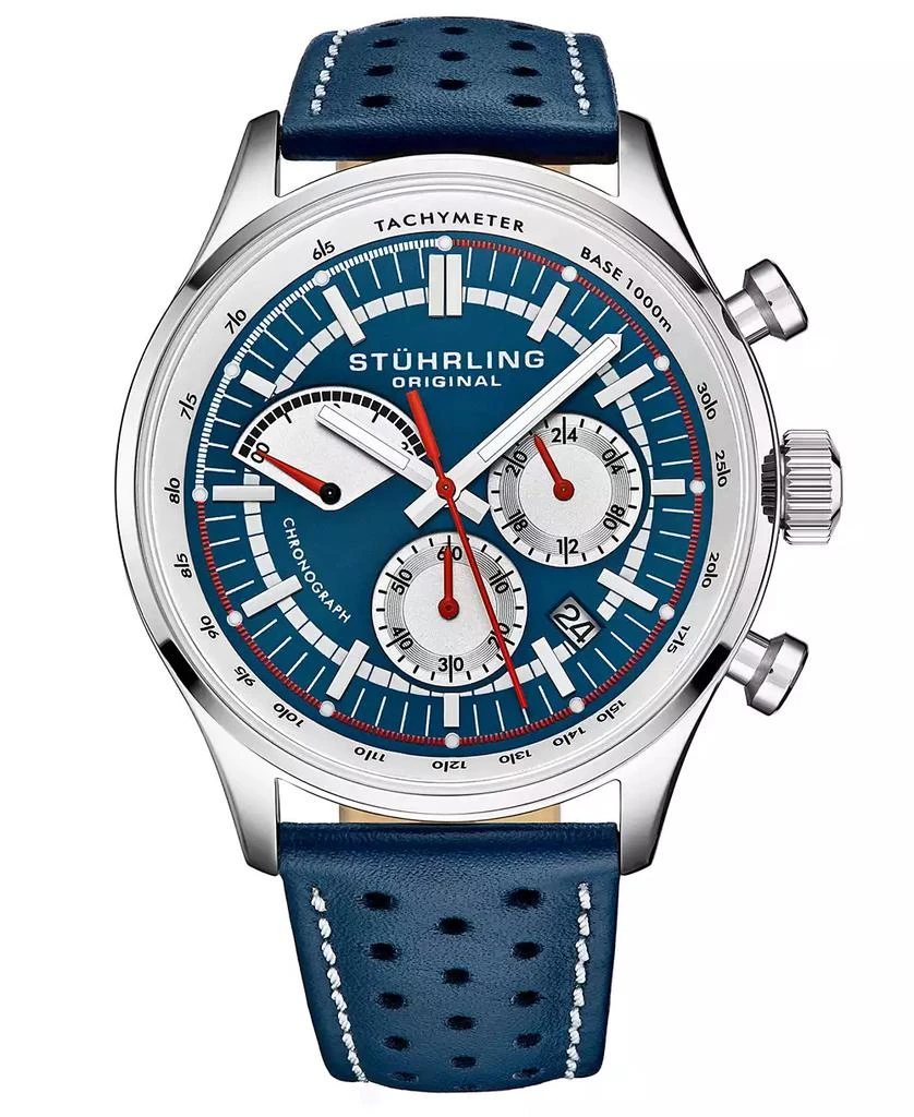 Stuhrling Men's Blue Leather Strap Watch 42mm 1
