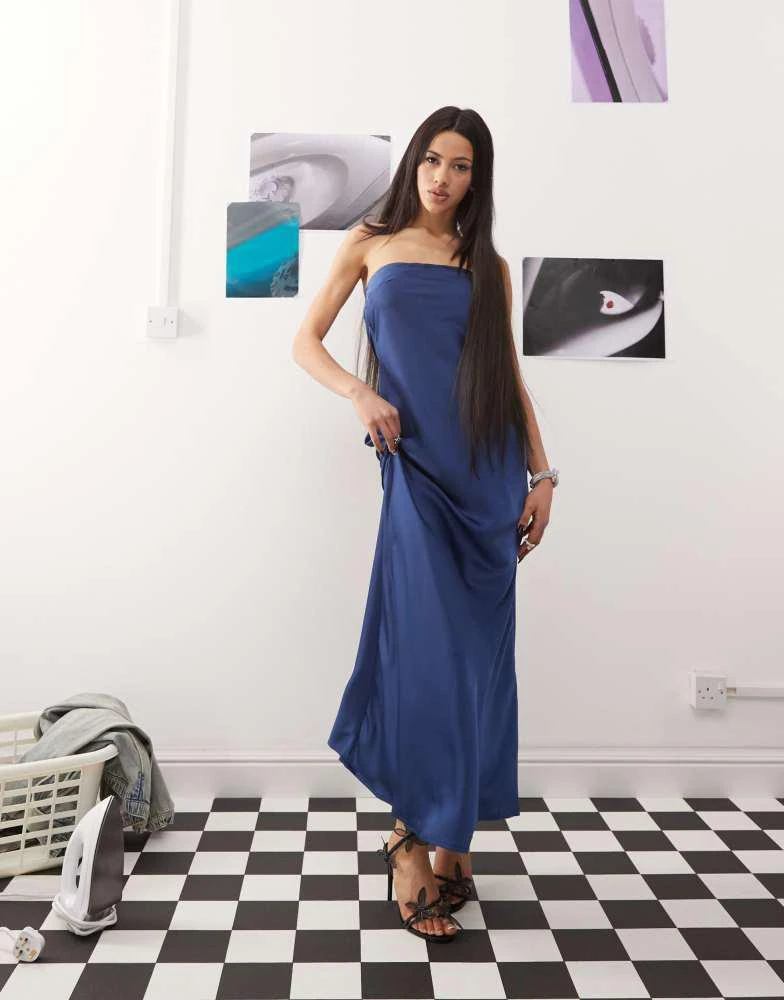 Princess Polly Princess Polly satin bandeau cowl tie back maxi dress in blue 1