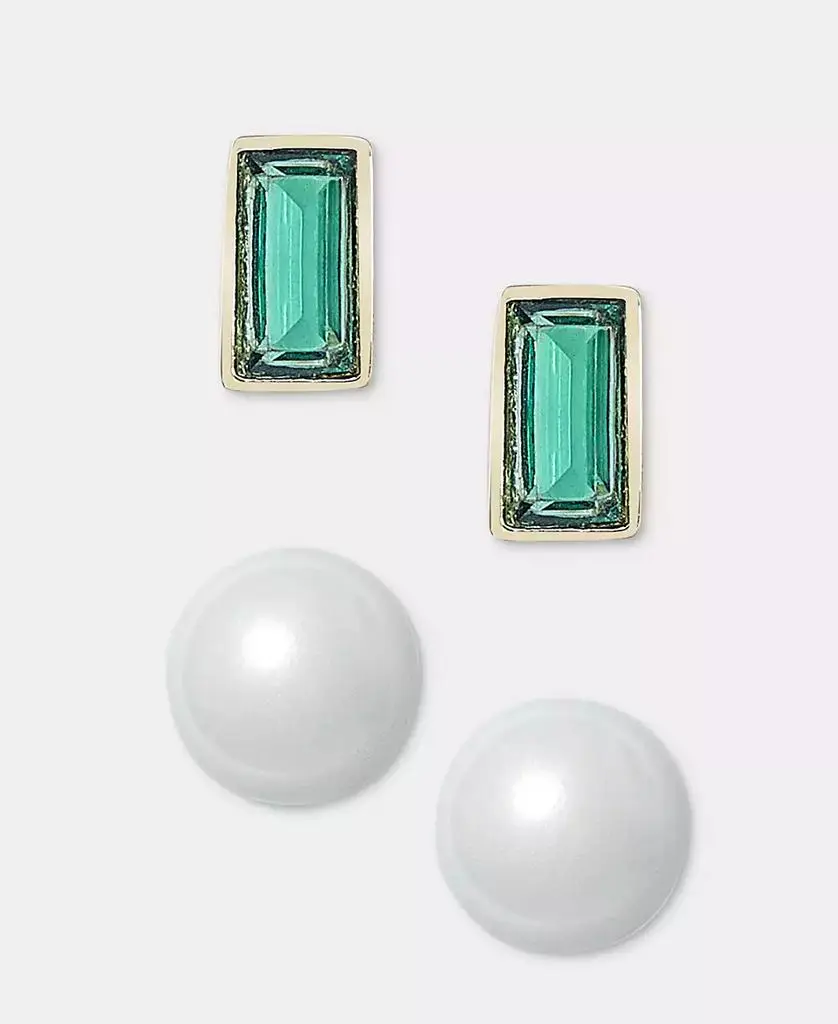 Ralph Lauren 2-Pc. Set Baguette Stone & Imitation Pearl Stud Earrings