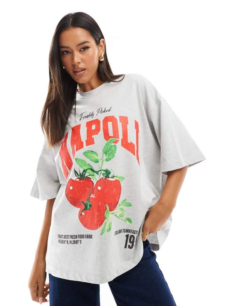 ASOS ASOS DESIGN oversized t-shirt with napoli tomato graphic in ice marl 1