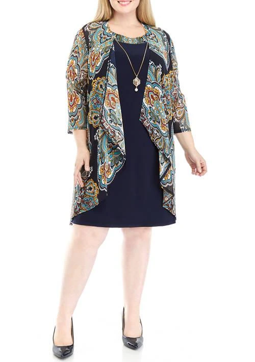 Rabbit Rabbit Rabbit Plus Size 3 4 Sleeve Paisley Print Jacket Dress With Removable Necklace 1