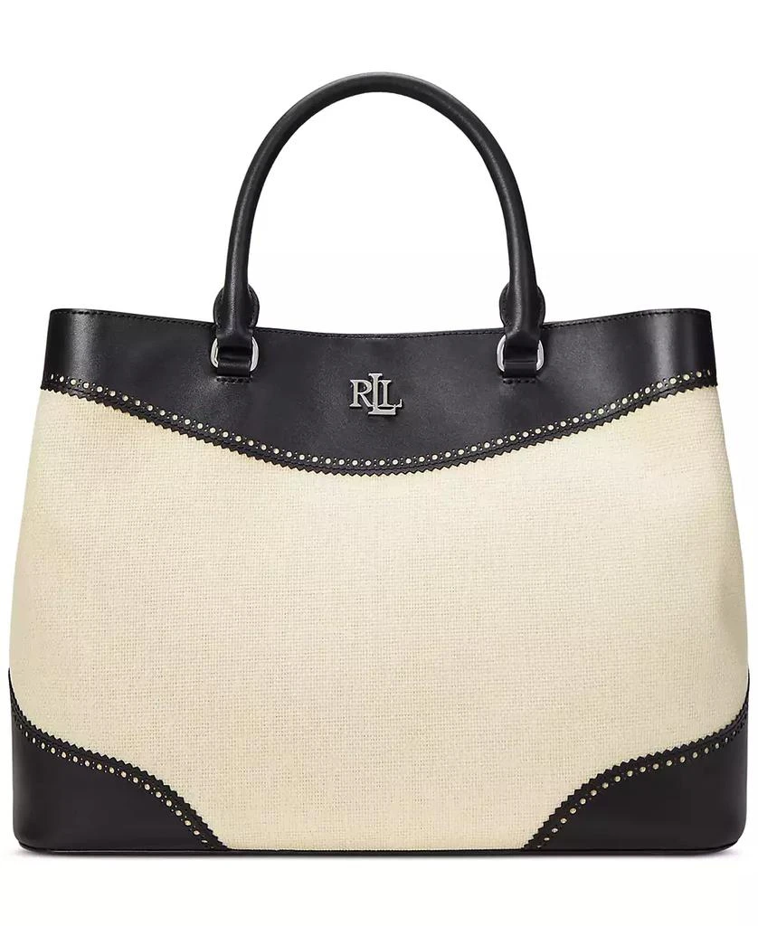 Ralph Lauren Marcy Straw & Leather Satchel 3