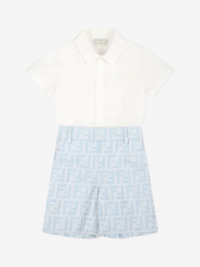 Fendi Fendi Baby Boys FF Jacquard Romper in Blue 1
