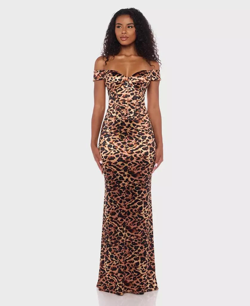 Alex & Sophia Juniors' Animal Print Off-The-Shoulder Long Dress 1