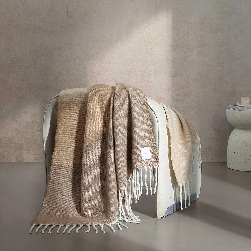 Calvin Klein Mohair Ombré Yarn Dyed Throw Blanket, 70"L x 50"W 2