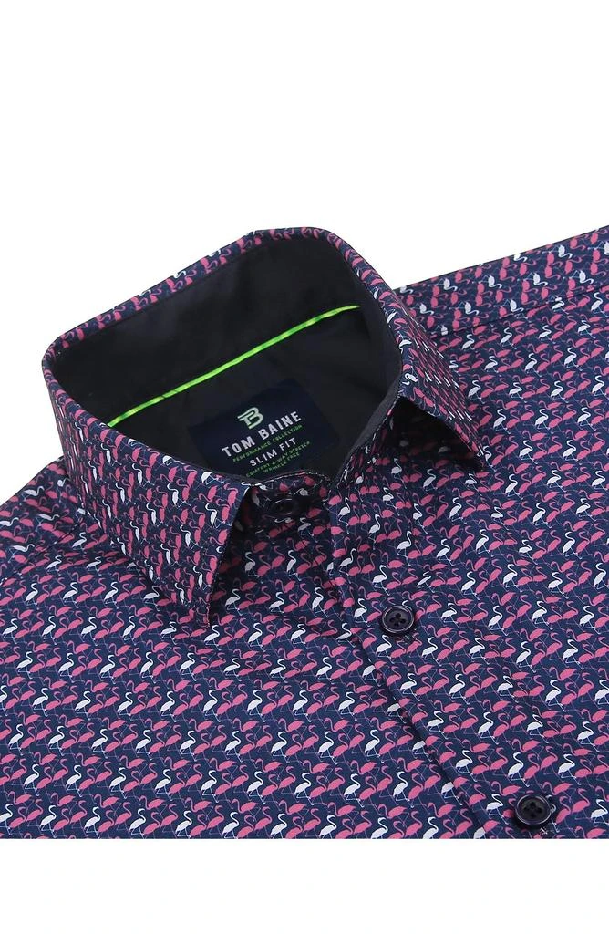TOM BAINE Flamingo Print Long Sleeve Slim Fit 4-Way Stretch Shirt 5