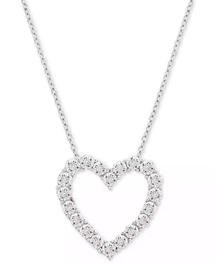 Macy's Diamond Heart 18" Pendant Necklace (1/10 ct. t.w.) in Sterling Silver
