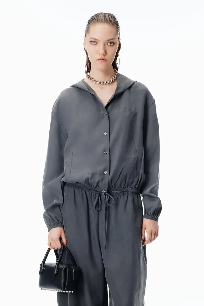 Alexander Wang Cropped Hoodie in Silk