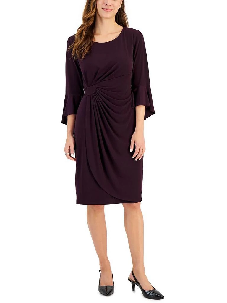 Connected Apparel Petites Womens Ruched Bell Sleeves Cocktail Dress 3