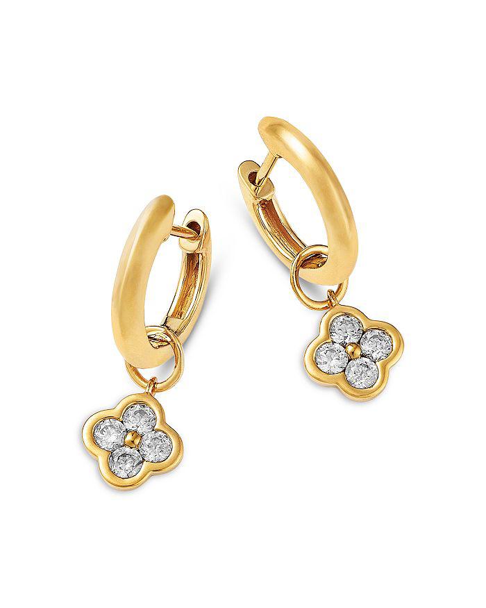 Bloomingdale
s Fine Collection Clover Dangle Huggie Hoop Earrings in 14K Yellow Gold, 0.4 tcw