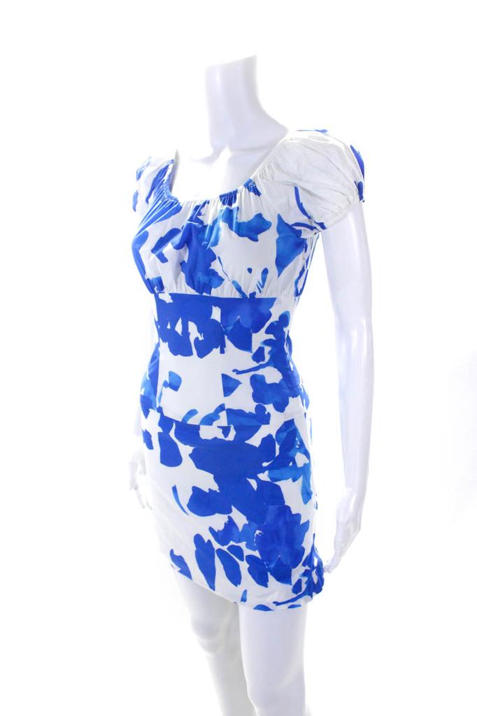 CAROLINE CONSTAS Womens Short Sleeves Dress White Blue