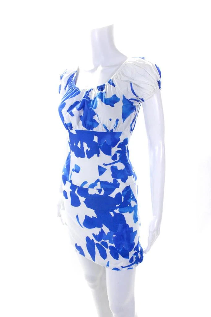 CAROLINE CONSTAS Womens Short Sleeves Dress White Blue 2