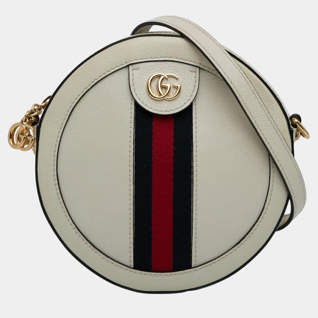 Gucci Gucci White Mini Round Ophidia Leather Crossbody Bag