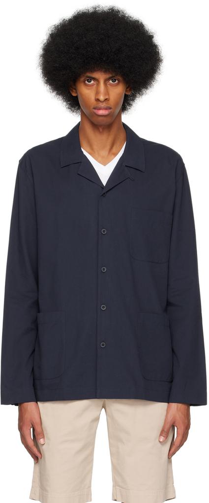 Sunspel Navy Buttoned Pyjama Shirt