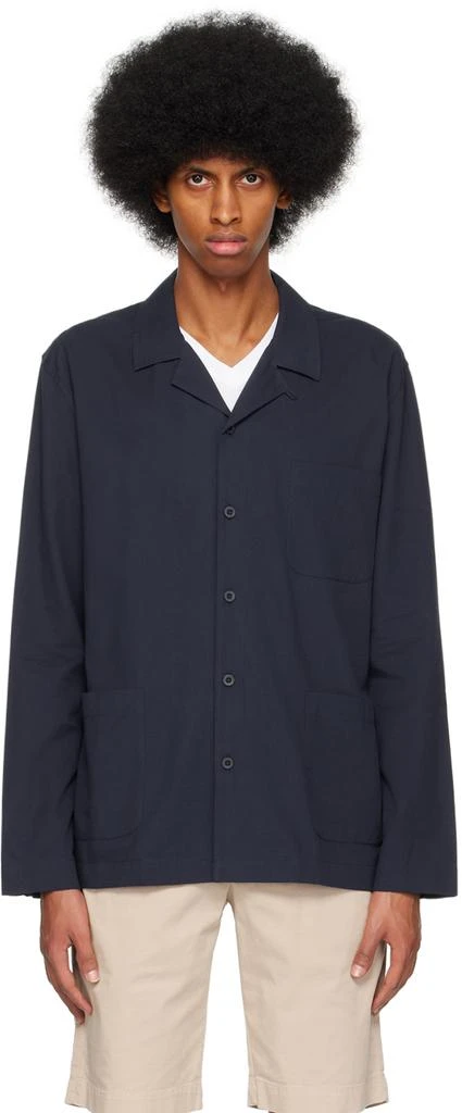 Sunspel Navy Buttoned Pyjama Shirt 1