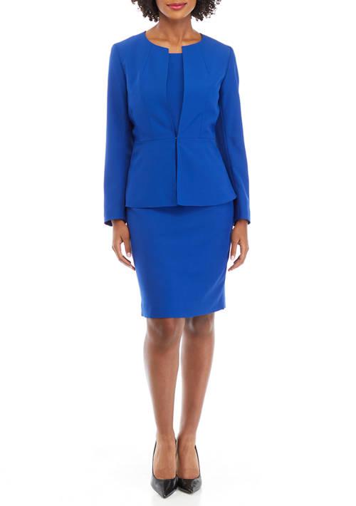 Le Suit Suit Womens Jacket With Peplum And Basic Sheath Dress Set