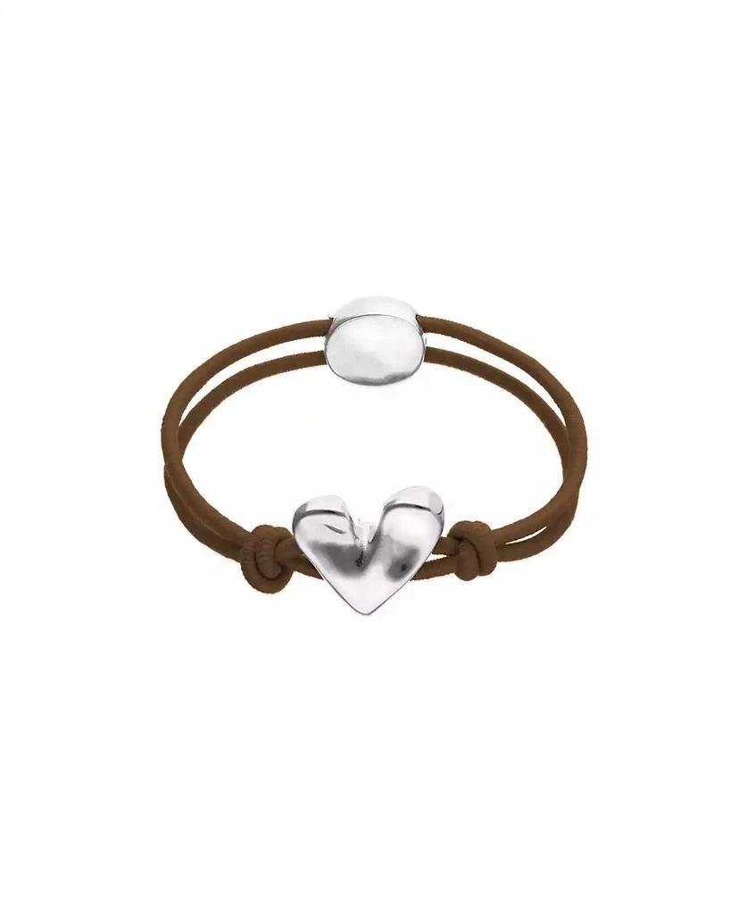 UNOde50 Brown Elastic Thread Sterling Silver Plated Bracelet with Heart