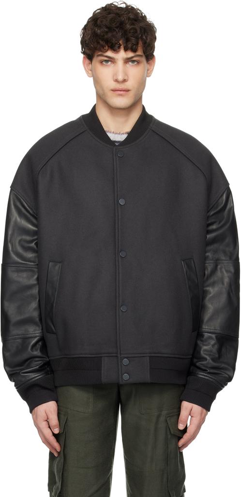 Juun.J Black Varsity Jumper Bomber Jacket