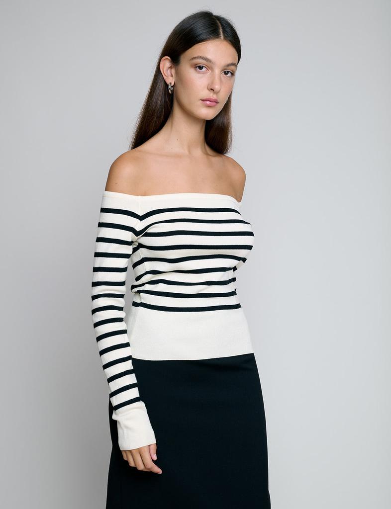 Pixie Market Marcel Cream Stripe Off-The-Shoulder Top