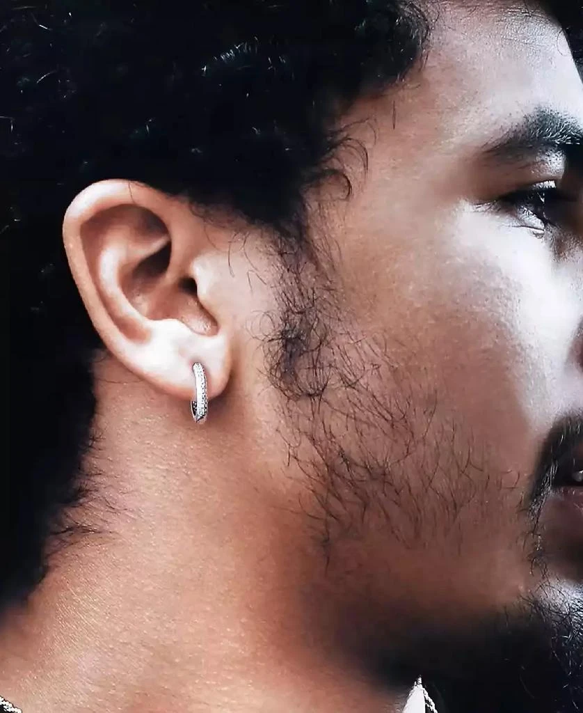 Rhona Sutton Men
s Cubic Zirconia Iced Valor Hoop Earrings in Sterling Silver 5