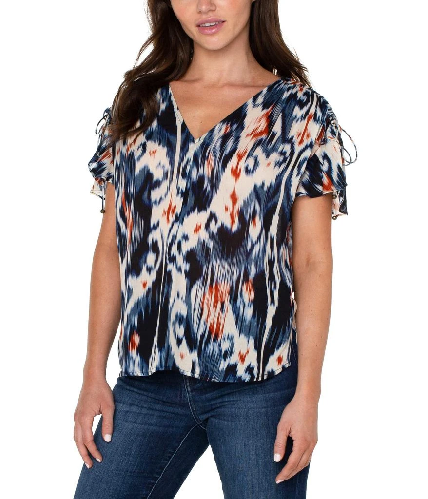 Liverpool Shirred V-Neck Dolman Top with Tie Details 1
