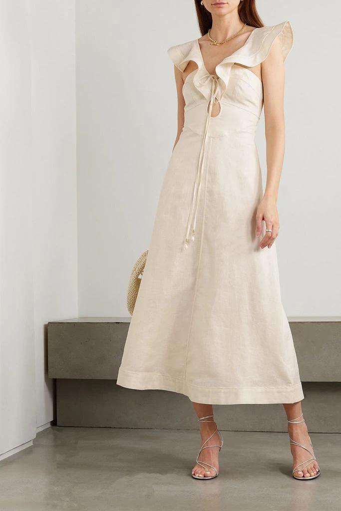 Halcyon cutout ruffled shell-embellished linen midi dress  On Sale Now  with Up to 56% Off | Discover Exclusive Deals & Savings at BeyondStyle   Authentic Zimmermann clothing|women|midi dresses|dresses with Limited-Time  Discounts,