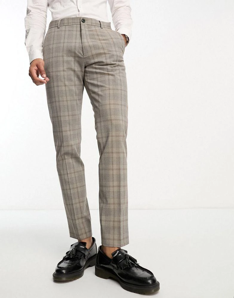 Selected Homme Selected Homme slim fit suit trouser in beige check 2