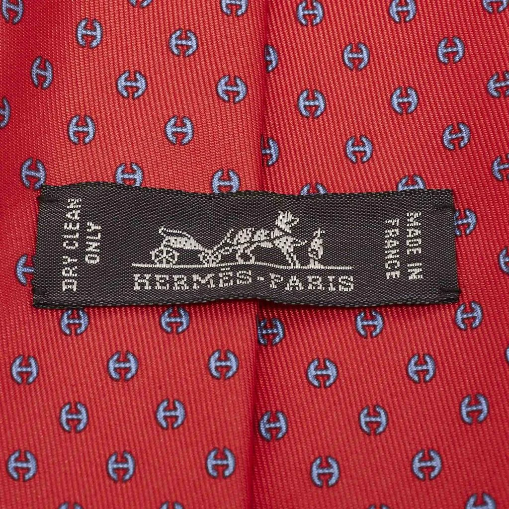Hermes Hermès Rouge Vif/Ciel Silk Twill H Tonneau Tie  4